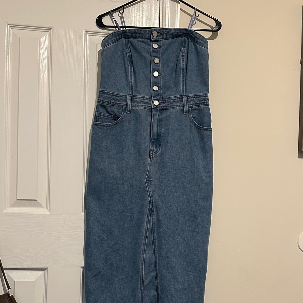 Sincerely Jules Strapless High-Rise Denim Skirt - Blue